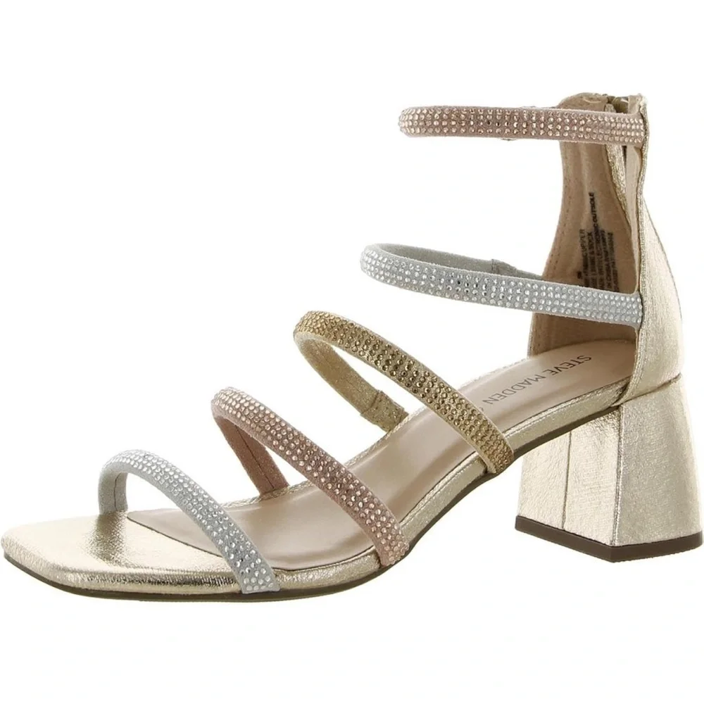 Steve Madden kids Jlucyy strappy metals chunky heel sandal kids 6 woman’s 7.5